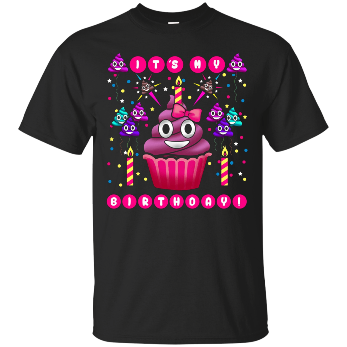 Pink Poop Emoji Smiley Face Birthday Cupcake Party Shirt