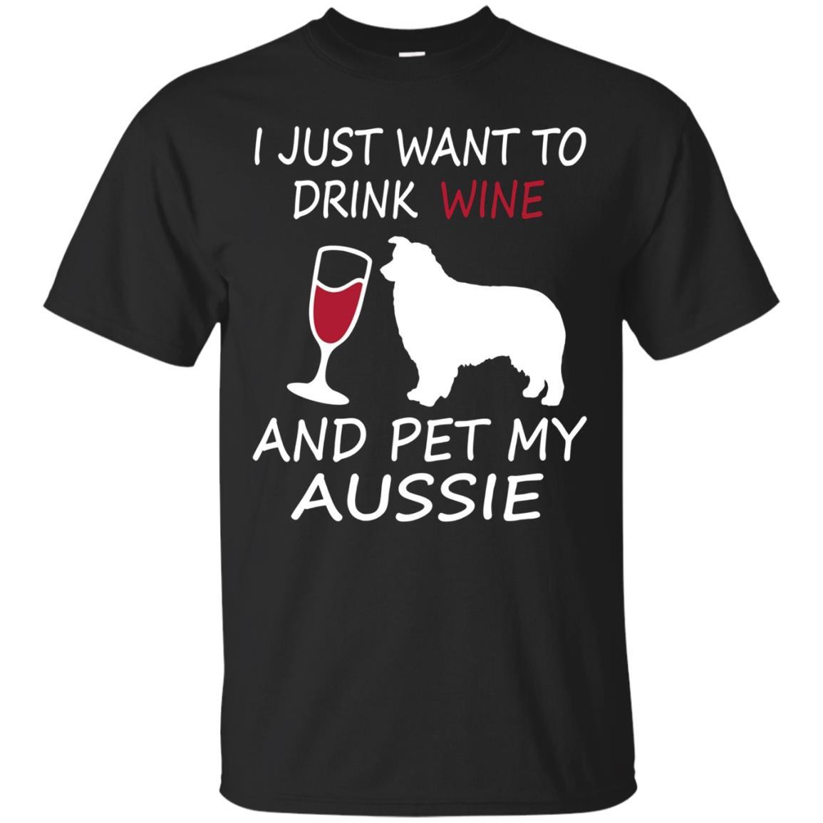 Funny Australian Shepherd T-shirt Drink Wine Pet Aussie Tee