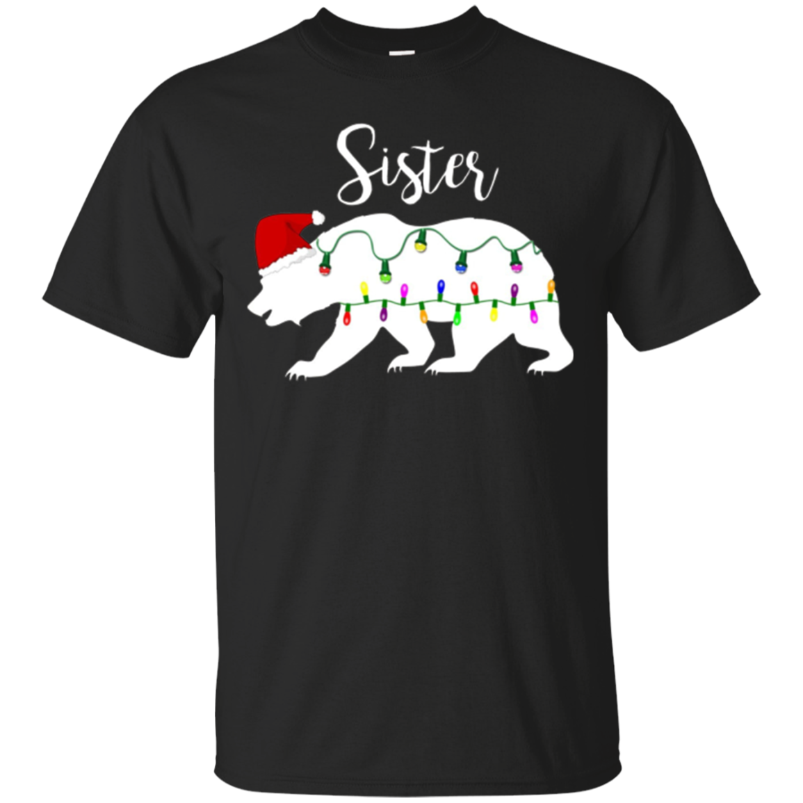 Sister Bear Tshirt Christmas Matching Santa Hat Light Shirt