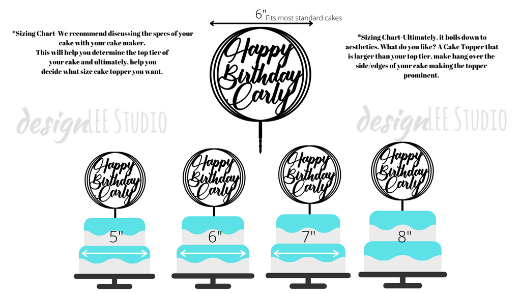 designLEE Studio Custom Cake Toppers size chart