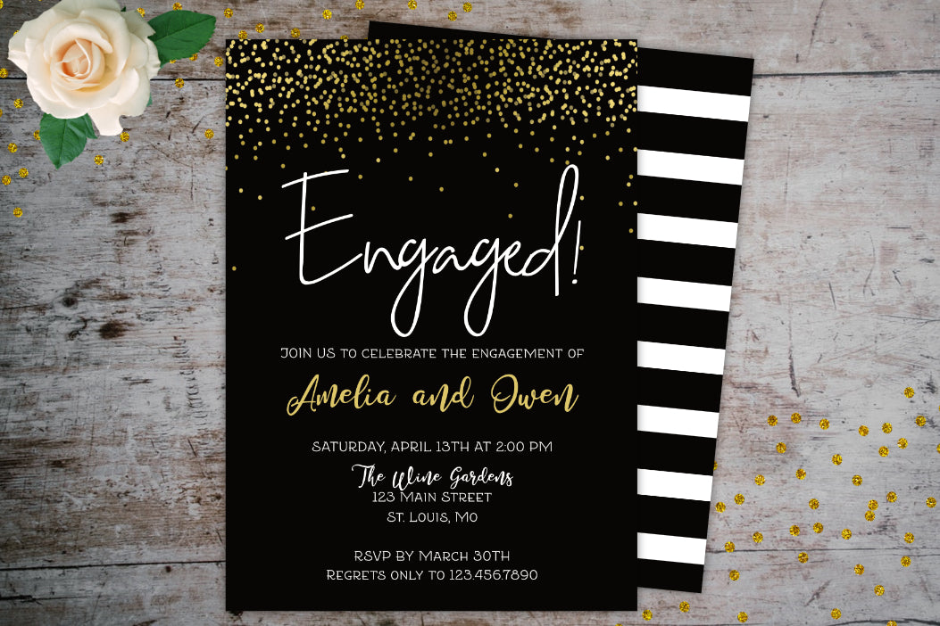 Gold Glitter Simple Engagement Invitation | designLEE Studio
