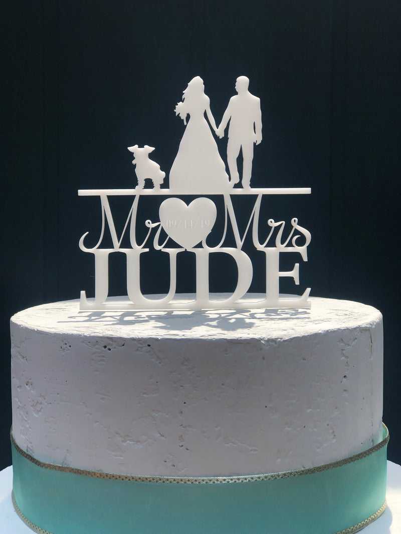 Silhouette Wedding Cake Topper | Personalized Bride & Groom & Pets/Dog ...