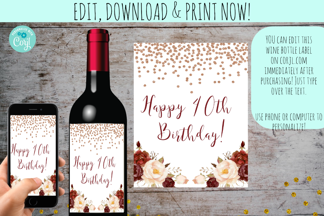 printable birthday wine bottle labels designlee studio