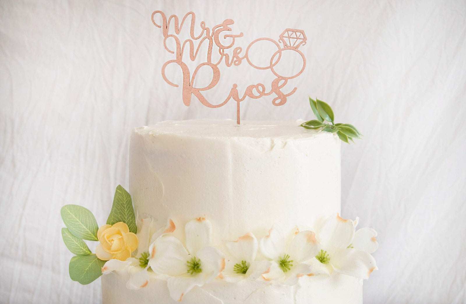 Mr & Mrs Surname Rose Gold Cake Topper