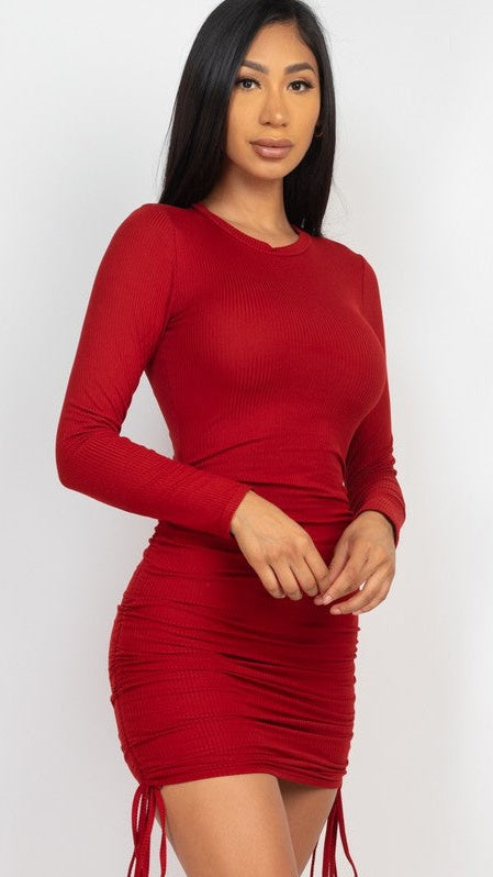 Ruched Bodycon Deep V Neck Long Sleeve Mini Dress – OWN YOUR ELEGANCE