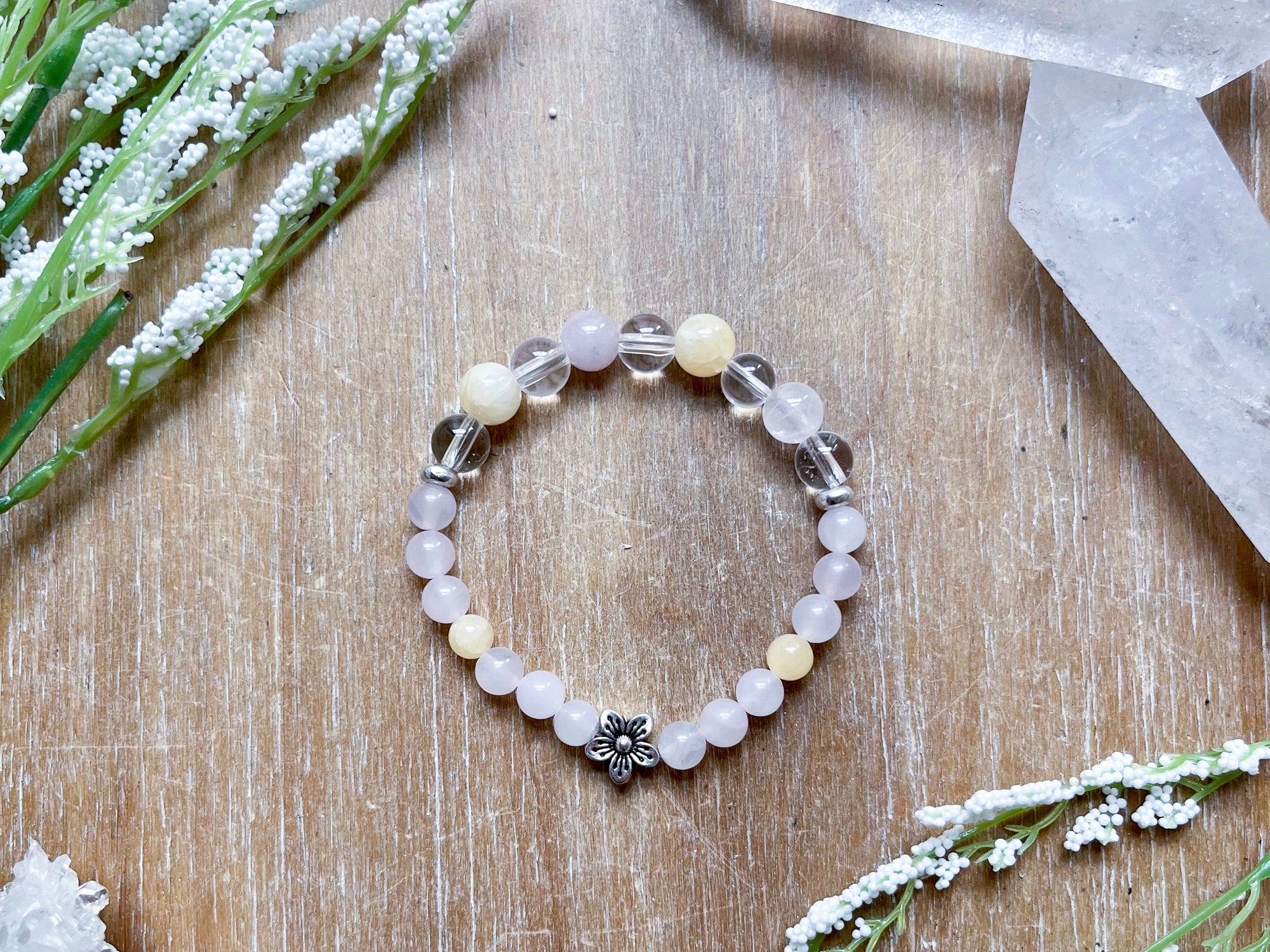 Pink Quartz Flower Bead Bracelet