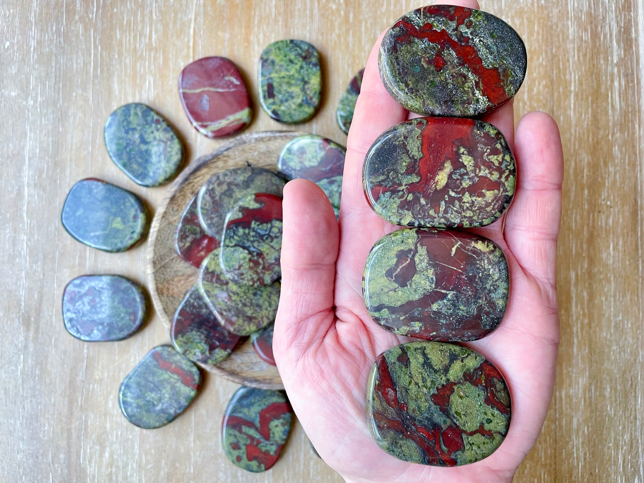 Dragon Blood Jasper Flat Palm Stone Angelic Roots