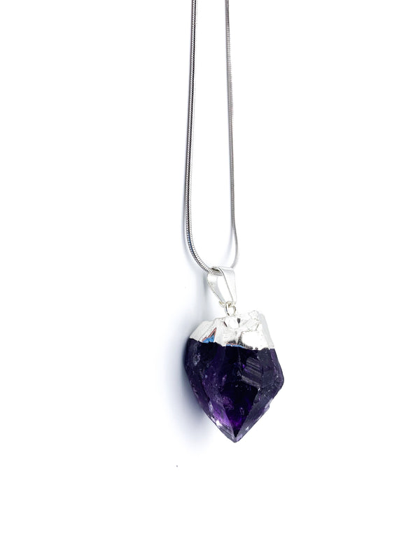 Amethyst Silver Dipped Pendant Necklace - Angelic Roots