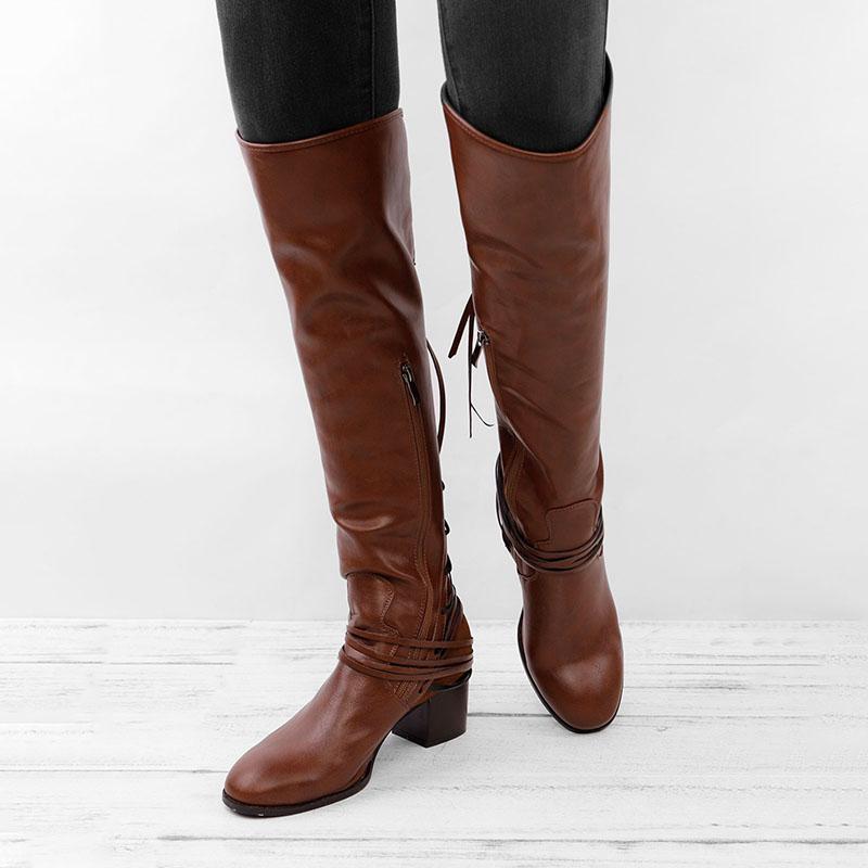 women vintage lace up boots european style bandage above knee boots