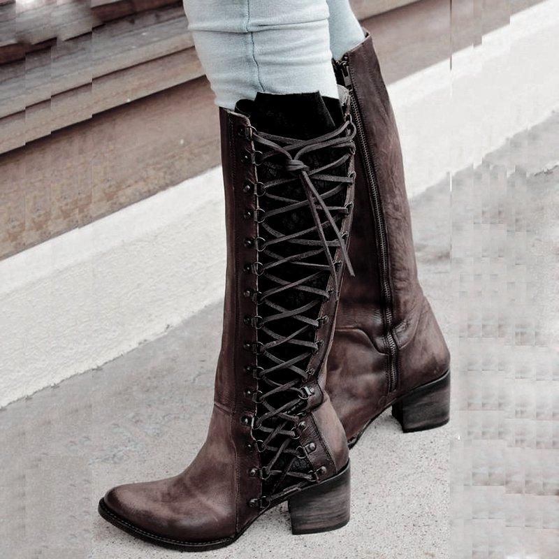 women's vintage lace up boots european