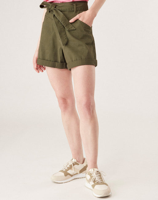 Short con lazo Color Khaki Shorts Mujer | NafNaf España
