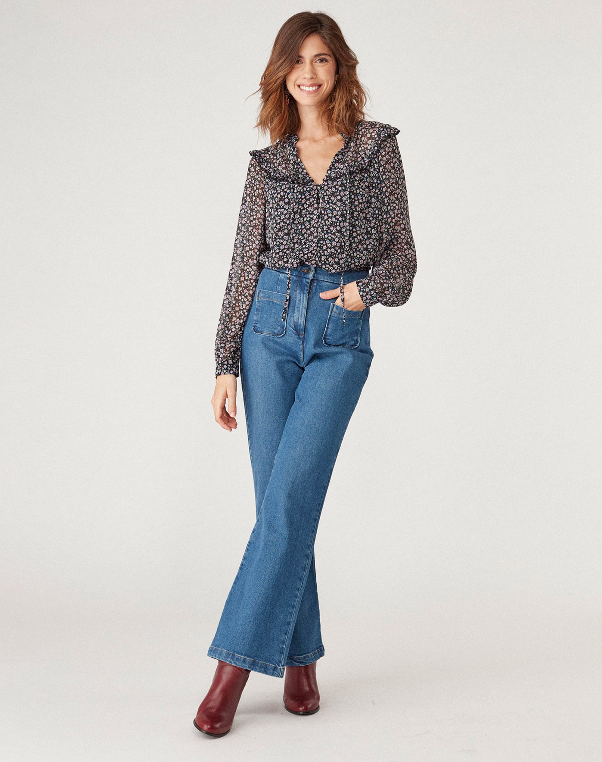 Vaquero tiro alto Color Denim Pantalones Mujer NafNaf Espa a