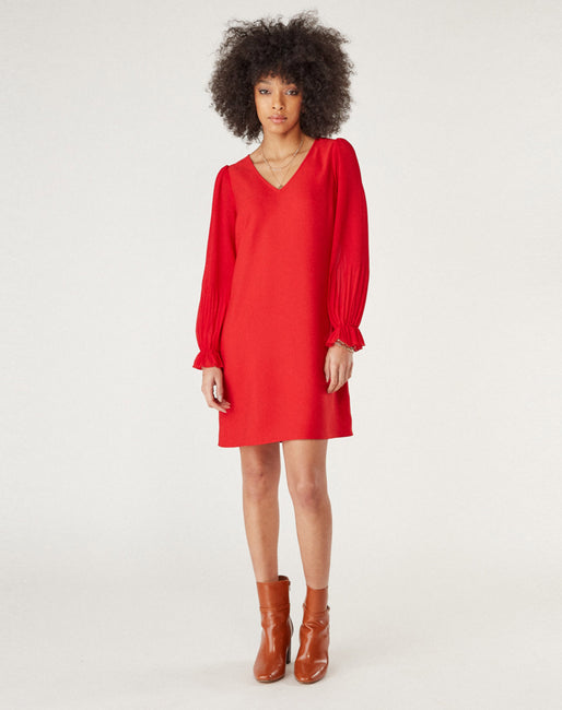 Vestido corto mangas plisadas Rojo | Vestidos Mujer NafNaf