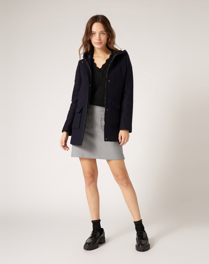 Abrigo corto con capucha Color Azul Marino | Mujer | NafNaf España
