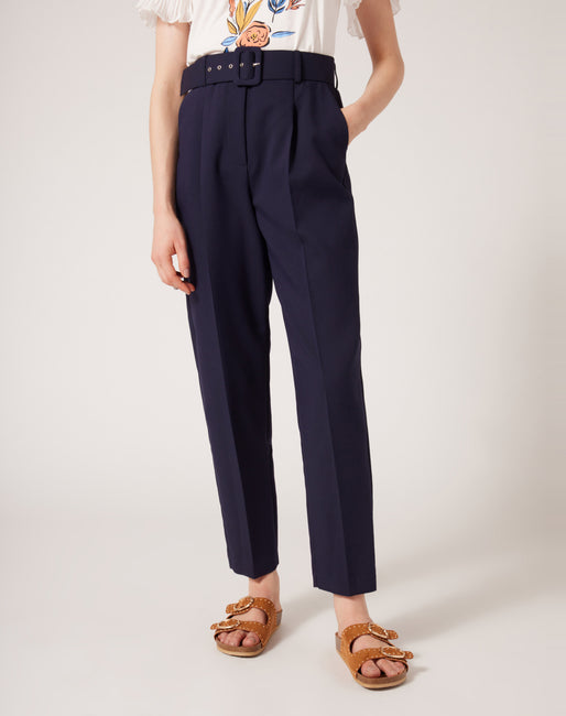 Pantalón de vestir con cinturón Color Azul Marino | Pantalones Mujer | NafNaf