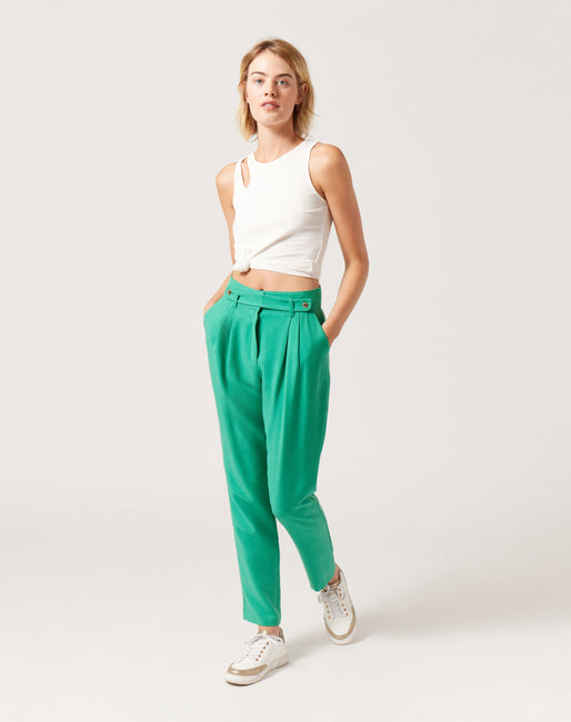 Pantalón tiro alto Color Verde Pantalones Mujer | NafNaf España