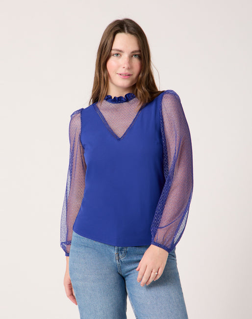 Camiseta tul brillante Color Azul | Mujer | NafNaf España