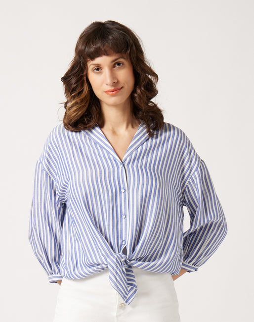 bienestar Malversar Bienes Camisa nudo rayada Color Azul Marino | Camisas Mujer | NafNaf España