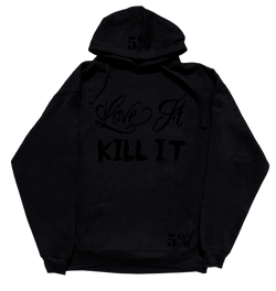 black hoodie with white letters