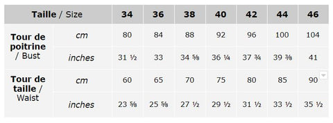 table of sizes lalaland