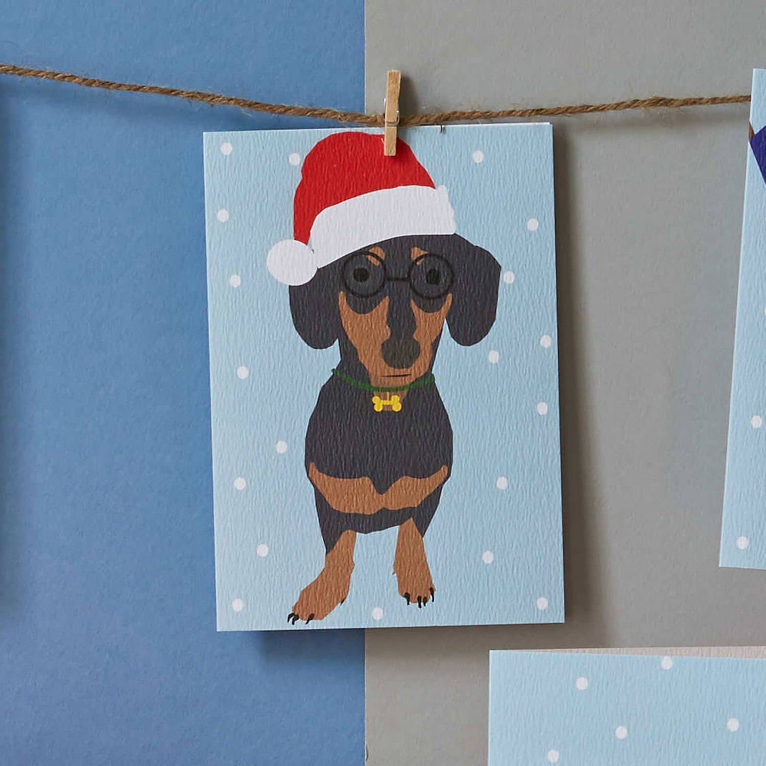 Sausage Dog in Santa Hat Christmas Card By Lorna Syson