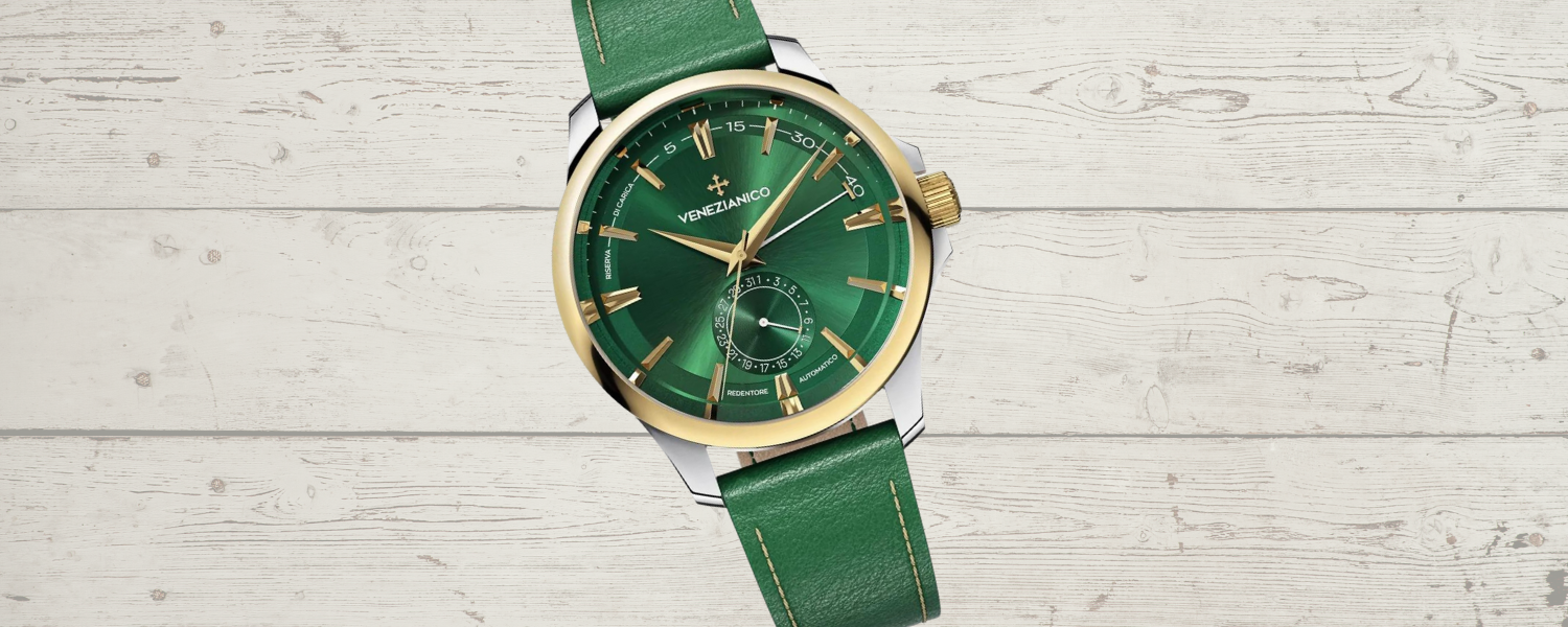 Venezianico Automatic Watch Redentore Riserva di Carica Green Leather