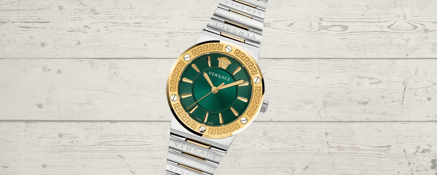 Versace Ladies Watch Greca Logo Two-Tone Green