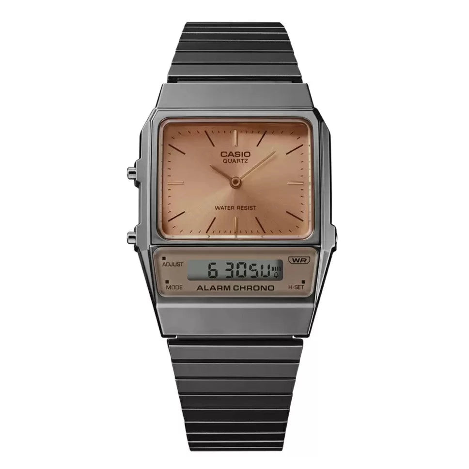 Casio Watch Vintage Watches Time Black Crystals Dual Flat – AQ-800E-1ADF Steel & Link