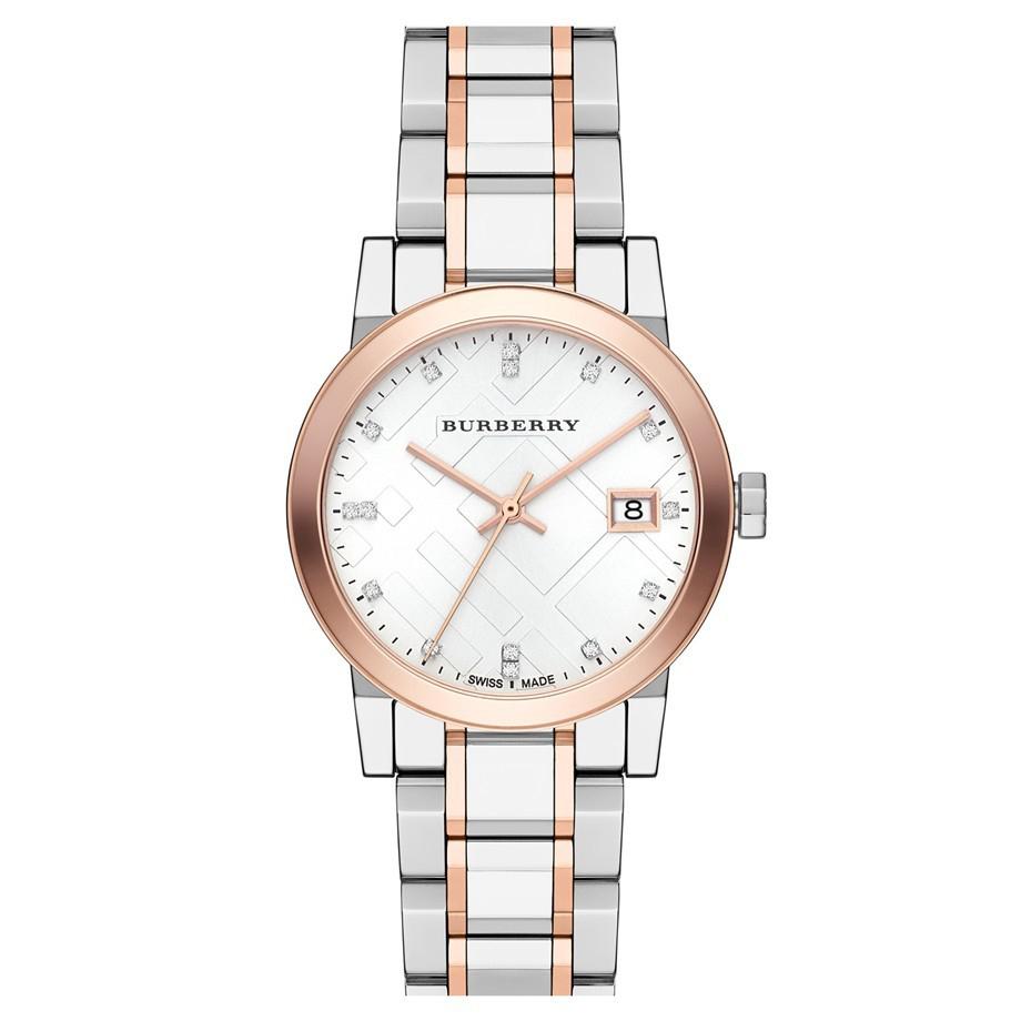Burberry Ladies Watch Diamond Check Stamped Two Tone BU9127 – Watches &  Crystals
