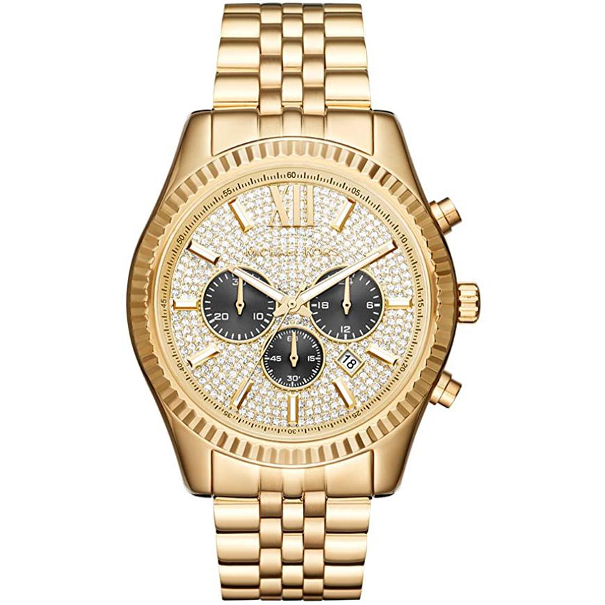 Watches Black & – Lexington Chronograph MK8286 Watch Kors Michael Gold Crystals Mens