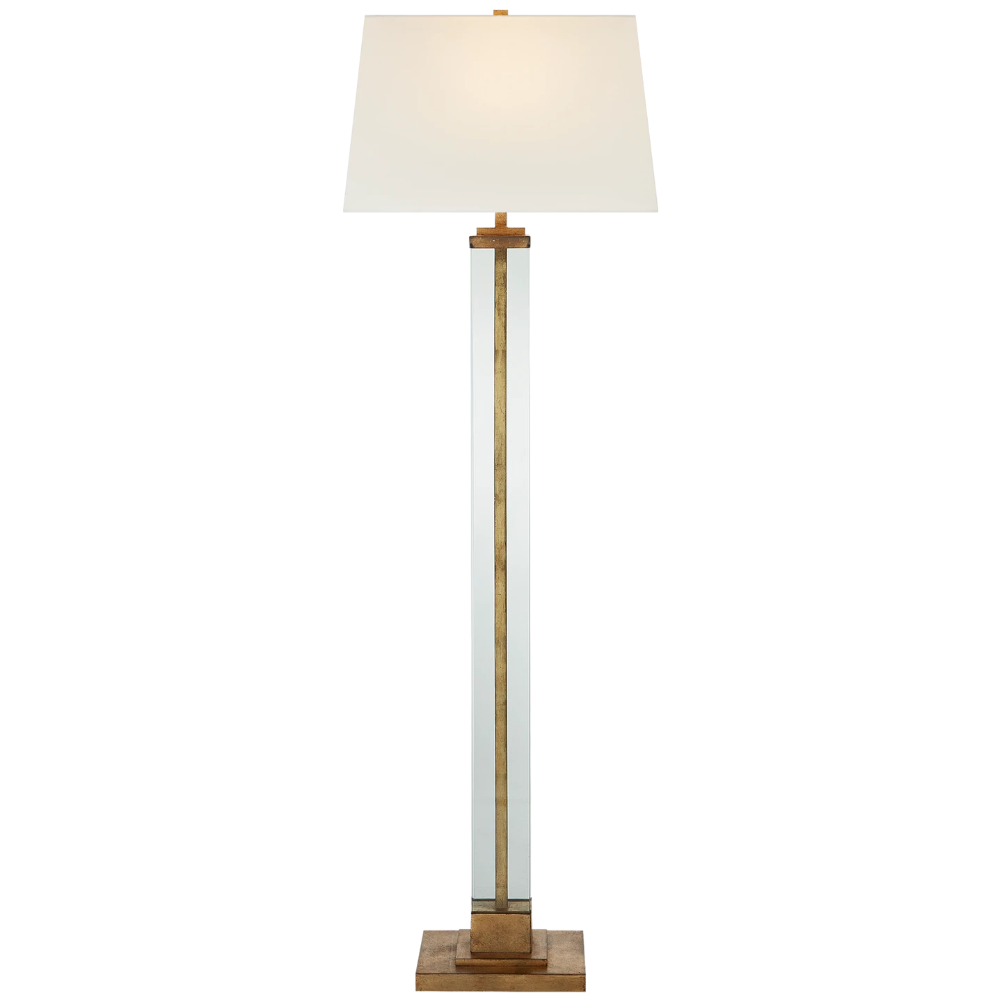 Wright Large Floor Lamp in Gilded Iron with Linen Shade