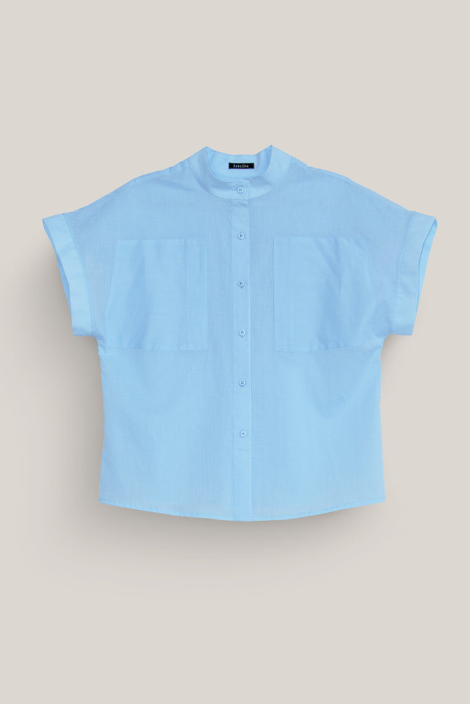 sky blue collar shirt