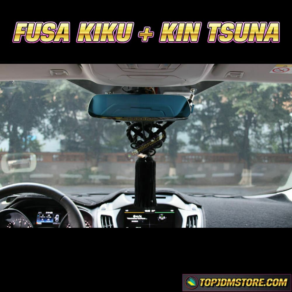 A Set JDM JP Fusa Green Kiku Knot Silver Tsuna Rope For Rearview Mirror  Charms