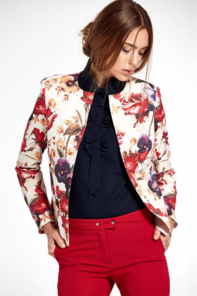 Chaqueta de traje sin botones, estampado floral.