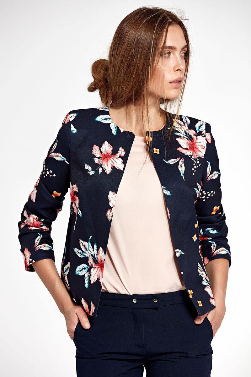 Veste tailleur sans boutons, imprimée fleuri