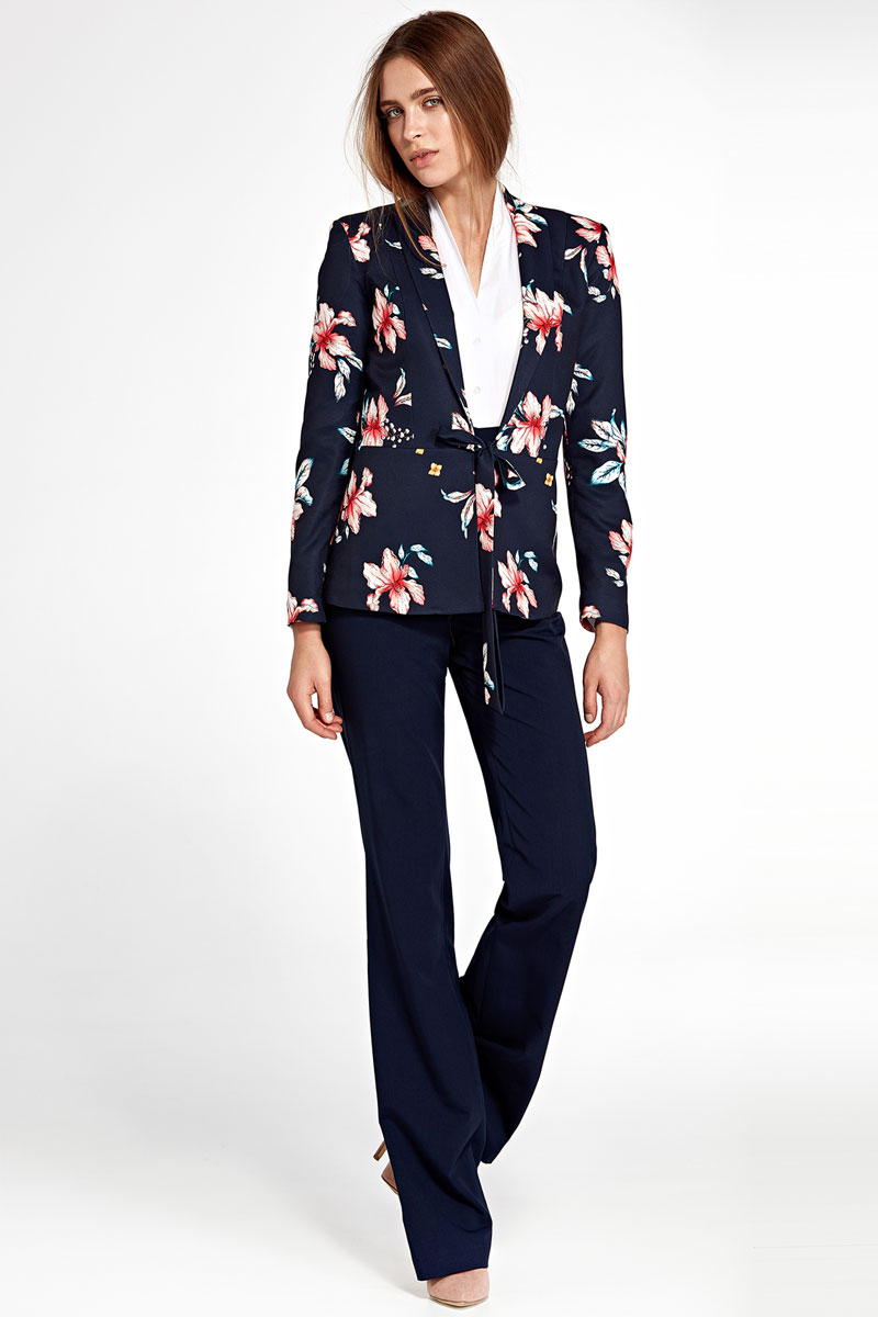 Navy blue jumpsuit with flower printed jacket