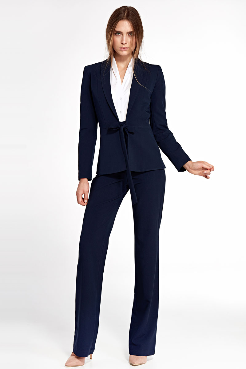 Strap jumpsuit with fitted jacket, navy blue