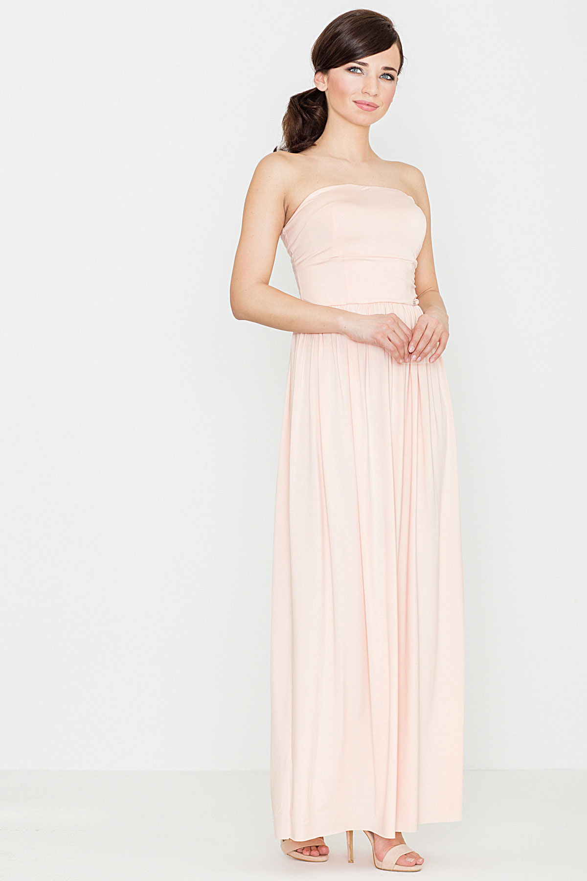 Robe bustier longue, fendue, rose pêche