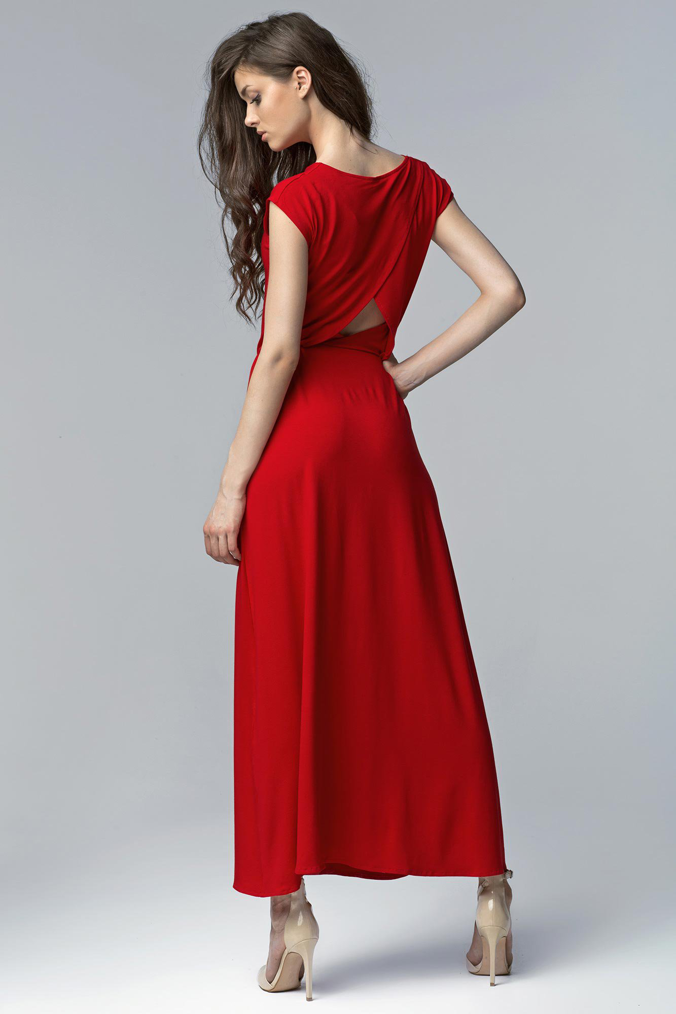 Vestido largo con aberturas, rojo