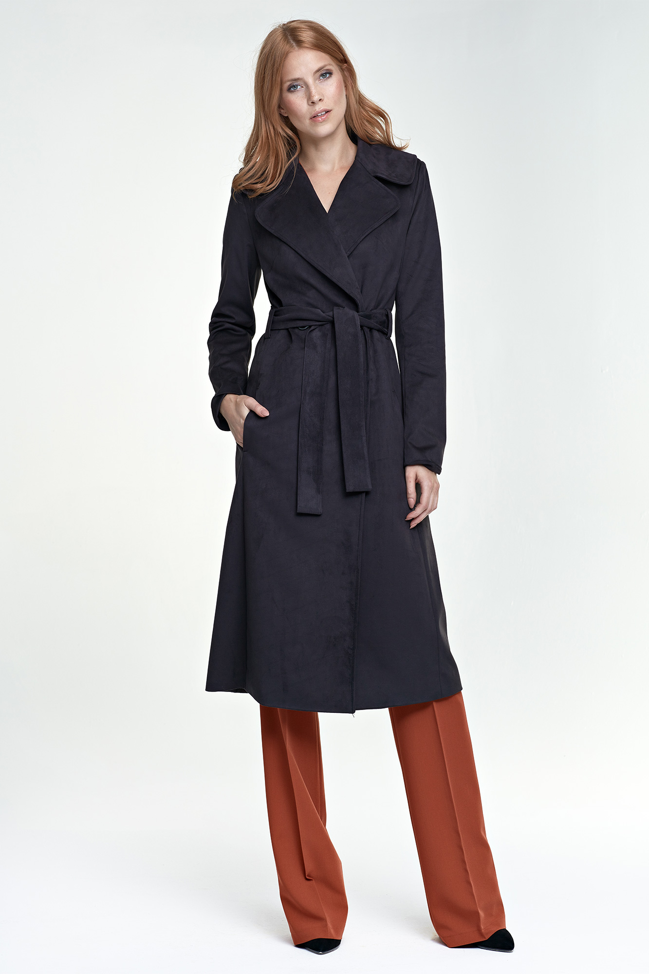 Women's trench coat, suede, black