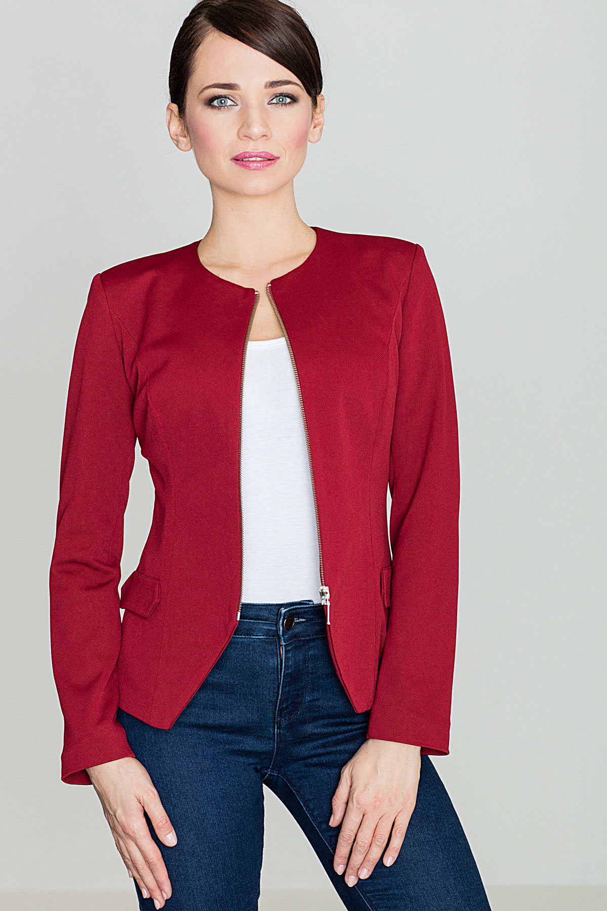 Veste cintrée bordeaux, en maille piquée, pour femme