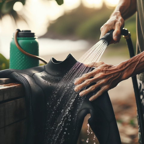 Person rinsing a wetsuit