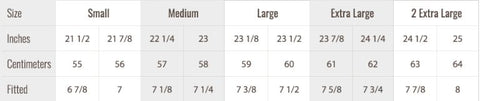 Gone Country hat sizing chart