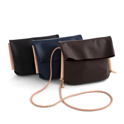 Madison Waxed Canvas Crossbody Foldover Clutch | Navy w/ Saddle Tan Leather