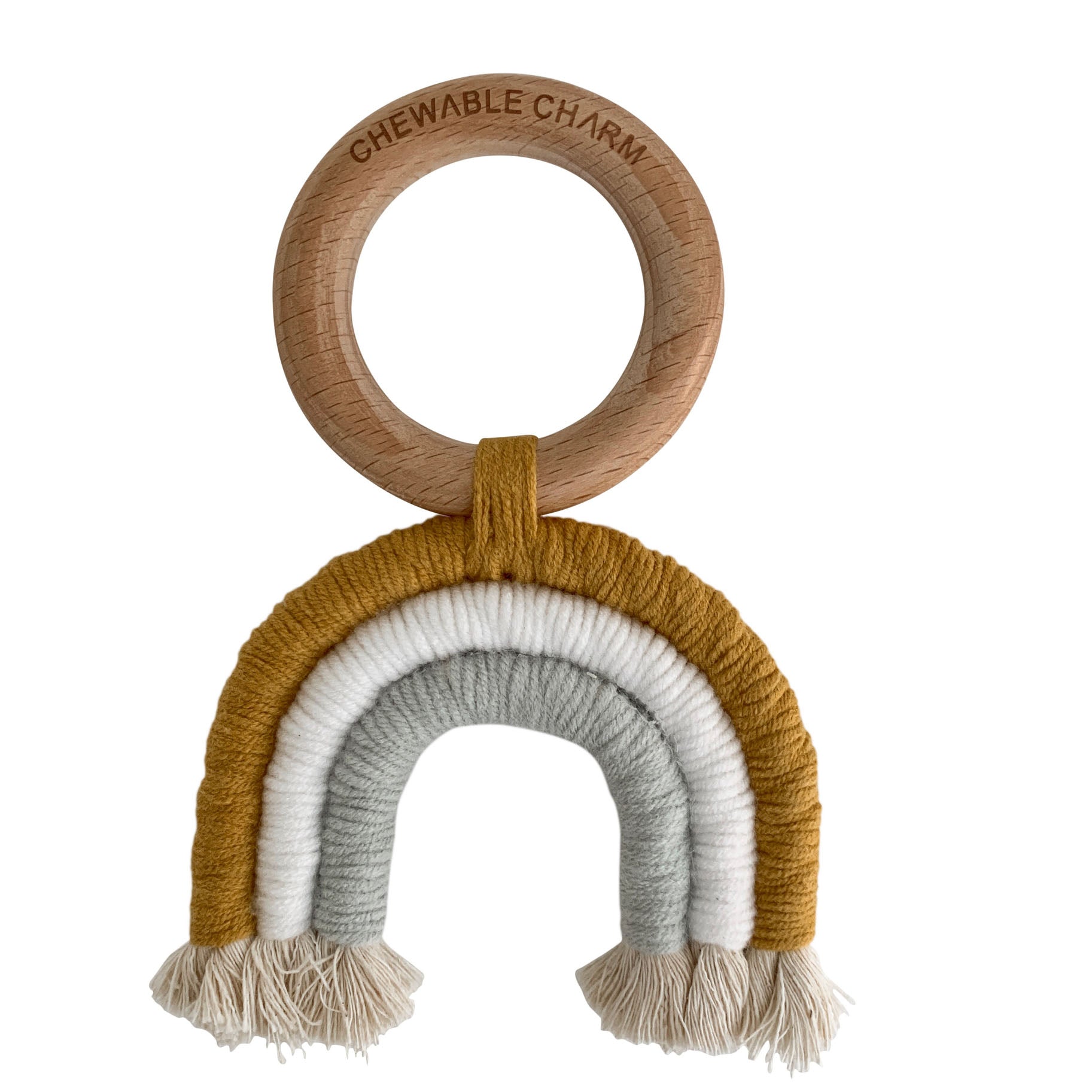 Rainbow Macrame Teether - Mustard + Grey