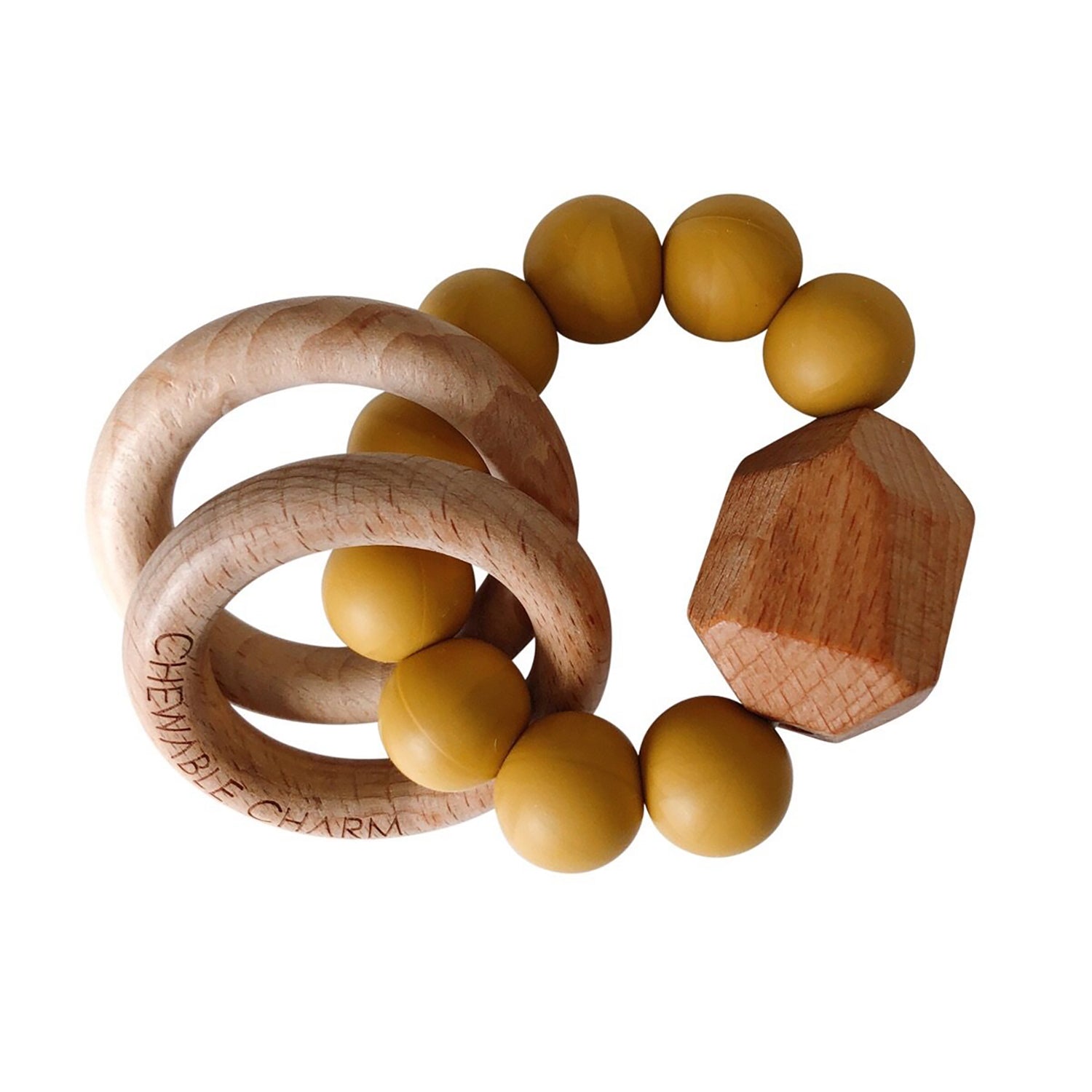 Hayes Silicone + Wood Teether Ring - Mustard Yellow