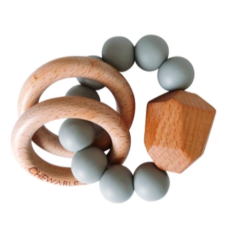 Hayes Silicone + Wood Teether Ring - Grey