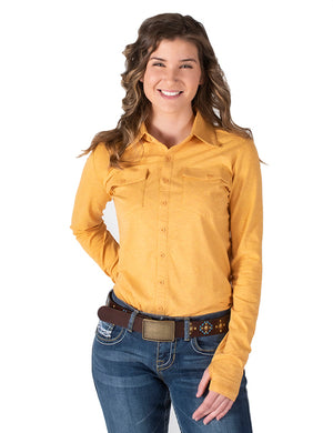 Mustard Jersey Pullover Button-Up Shirt