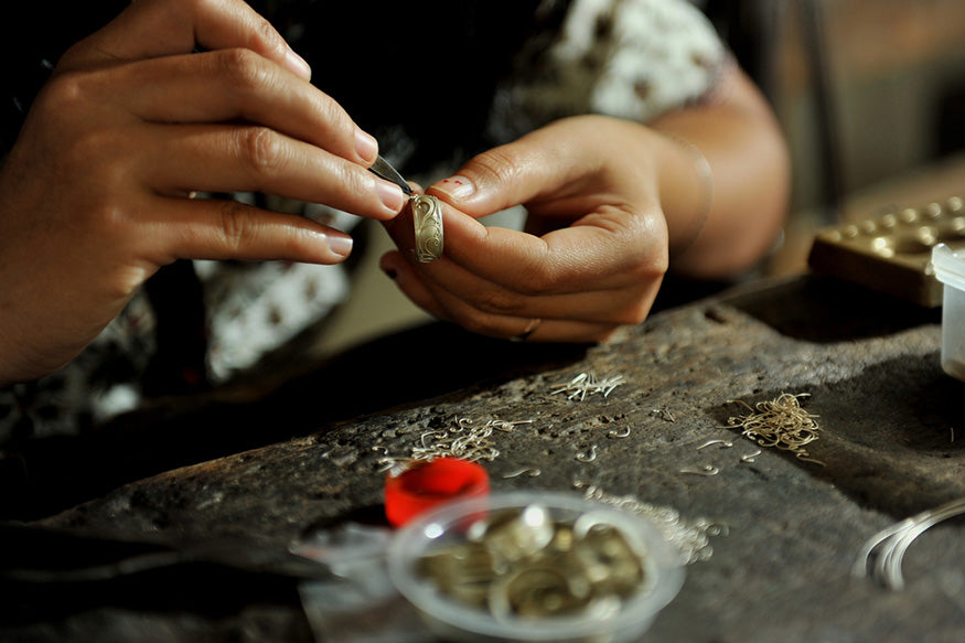 balinese women working on silver