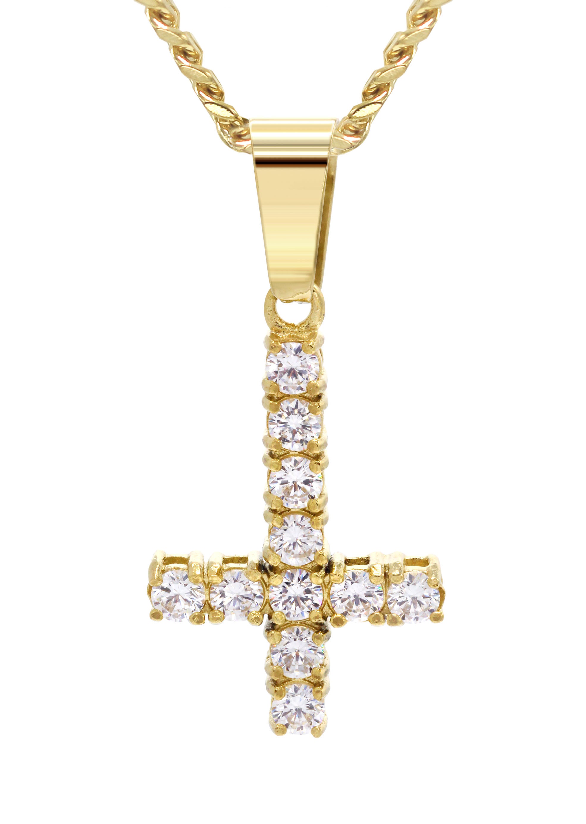 Mens Gold Cuban Link Chain & Cross Pendant | Appx. 10.7 Grams ...